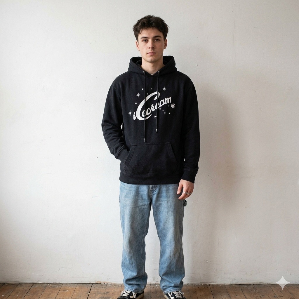 Icecream Hoodie Mens Medium Black Graphic Logo Pullover Sweatshirt Streetwear
